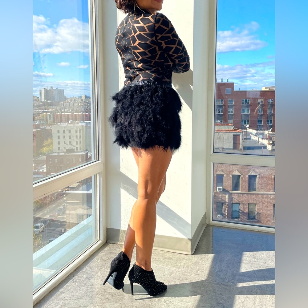 Feather black mini dress, size Medium,